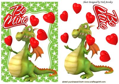 Cute Dragon with Lots of Hearts, Be Mine!