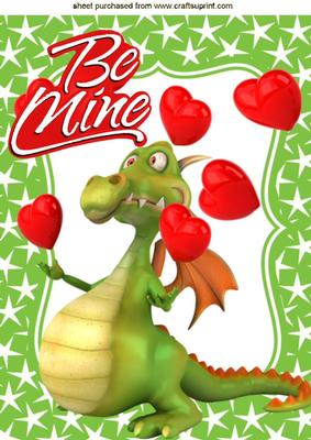 Cute Dragon with Lots of Hearts, Be Mine! A4