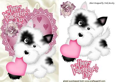 Cute Little Puppy with Pink Rose on a Heart