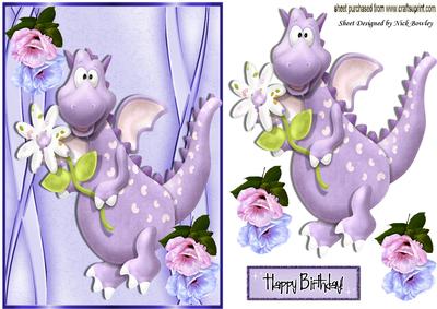 Cute Little Pink Dragon with Flowers