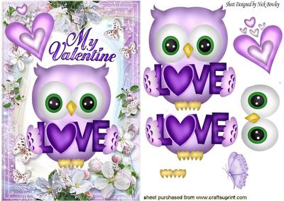 Cute Little Lilac Owl with Hearts & Butterflies