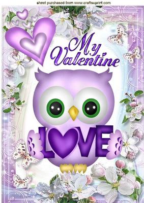 Cute Little Lilac Owl with Hearts & Butterflies A4