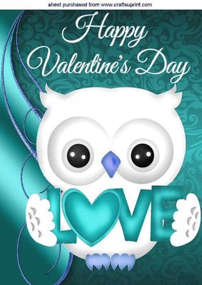 Cute Love Owl in Turq, with Heart A4