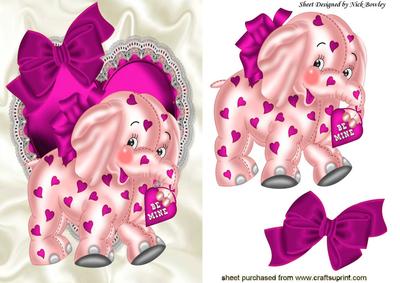 Pink Elephant on Frill Heart with Bow