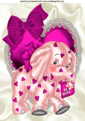 Pink Elephant on Frill Heart with Bow A4