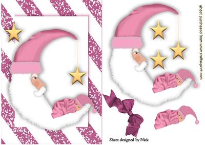 Santa Moon and Cute Little Sleeping Baby with Bow