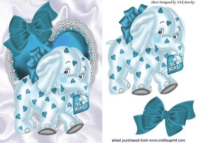 Turq Elephant on Frill Heart with Bow