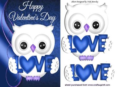 Cute Love Owl in Blue, with Heart