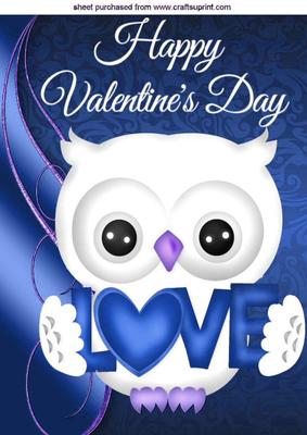 Cute Love Owl in Blue, with Heart A4