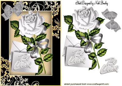 Be Mine, Pretty Silver Rose with Letter and Bow