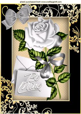 Be Mine, Pretty Silver Rose with Letter and Bow A4