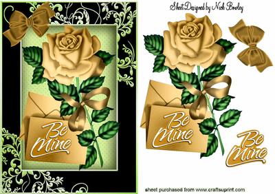 Be Mine, Pretty Gold Rose with Letter and Bow