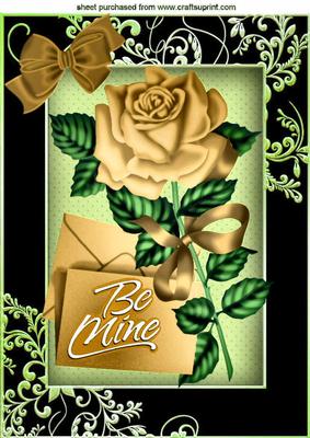 Be Mine, Pretty Gold Rose with Letter and Bow A4