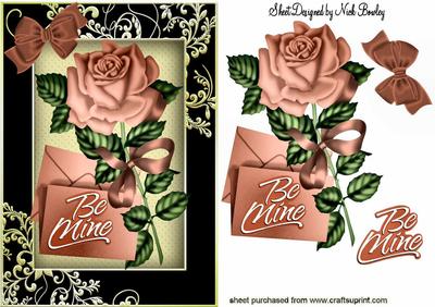 Be Mine, Pretty Rosey Pink Rose with Letter and Bow