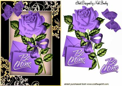 Be Mine, Pretty Purple Rose with Letter and Bow