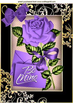 Be Mine, Pretty Purple Rose with Letter and Bow A4