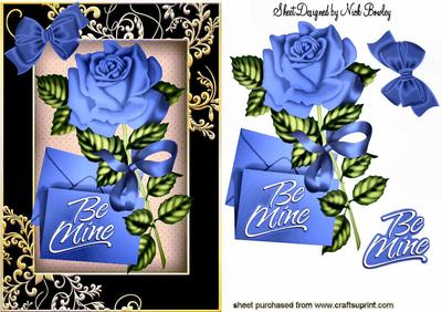Be Mine! Pretty Blue Rose with Letter in Ornate Frame