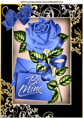 Be Mine, Pretty Blue Rose with Letter and Bow A4