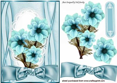 Turq Flowers on Lace with Big Bow