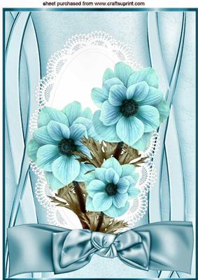Turq Flowers on Lace with Big Bow A4