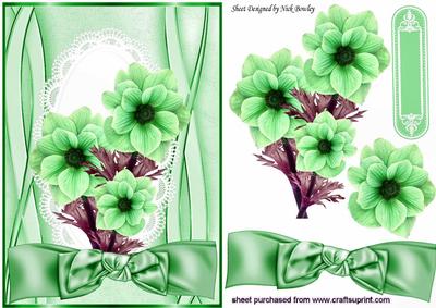 Green Flowers on Lace with Big Bow