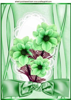 Green Flowers on Lace with Big Bow, A4