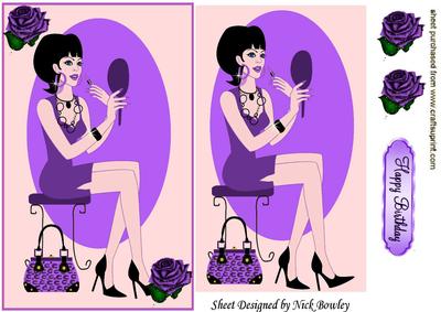 Trendy Lady in Purple with Her Makeup and Roses