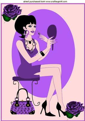 Trendy Lady in Purple with Her Makeup and Roses A4