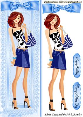 Fashion Girl in Denim and High Heels with Bow Tall Dl