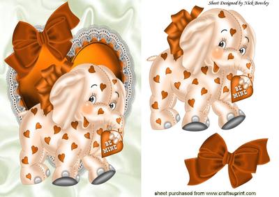 Orange Ele on Frilly Heart and Bow
