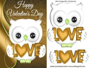 Cute Love Owl in Gold, with Heart