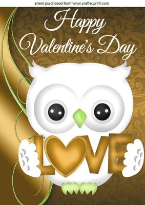 Cute Love Owl in Gold, with Heart A4