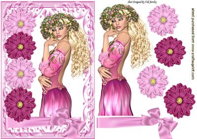 Pretty Vintage Flower Girl in Ornate Frame with Bow