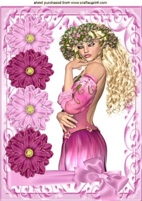 Pretty Vintage Flower Girl in Ornate Frame with Bow A4
