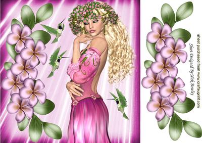 Pretty Vintage Flower Girl with Humming Bird 8x8