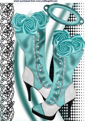 Turq Vintage Boots with Black Lace and Turq Roses A4