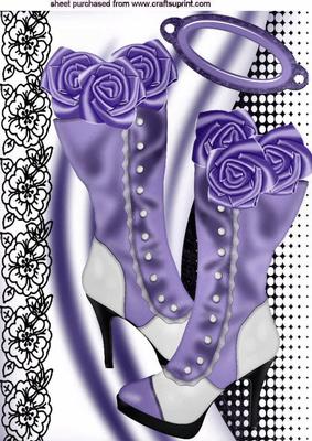 Purple Vintage Boots with Black Lace and Purple Roses A4