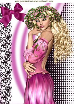 Flower Lady with Flowers, Black Lace and Bow A4