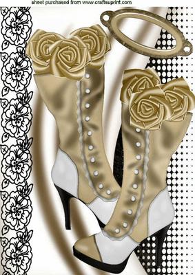 Vintage Gold Boots with Black Lace and Gold Roses A4