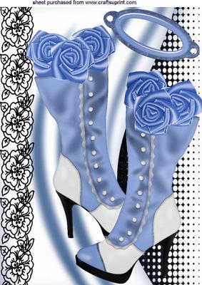 Vintage Powder Blue Boots with Black Lace & Blue Roses A4