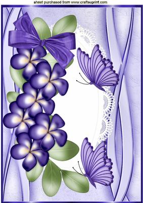 Pretty Purple Flowers and Butterflies on Lace A4