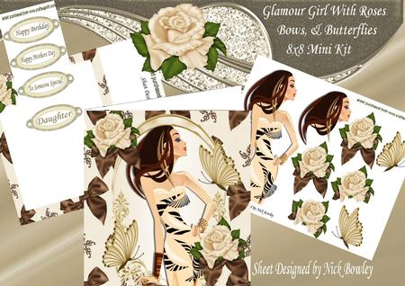 Glamour Girl, with Roses, Bows & Butterflies 8x8 Mini Kit