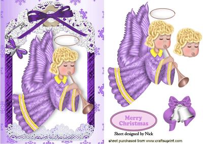 Angel with Horn in Lace Frame