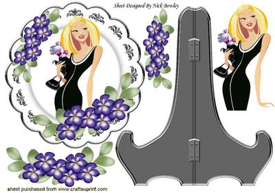 Elegant in Black with Purple Flowers on a Plate & Stand
