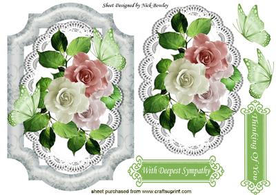 Pretty Roses with Butterflies on Lace