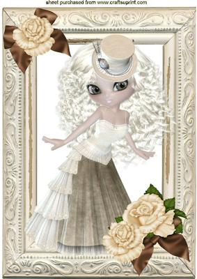 Pretty Steampunk Little Lady with Cream Roses A4