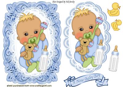 Baby Boy with His Bottle on Card, Lace & Topper