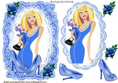 Pretty in Blue with Her Sparkle Shoes,on Lace with Topper