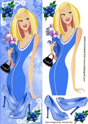 Pretty in Blue with Her Sparkle Shoes, and Roses Tall Dl