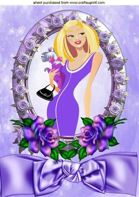 Pretty in Purple in Frame of Roses with Bow A4
